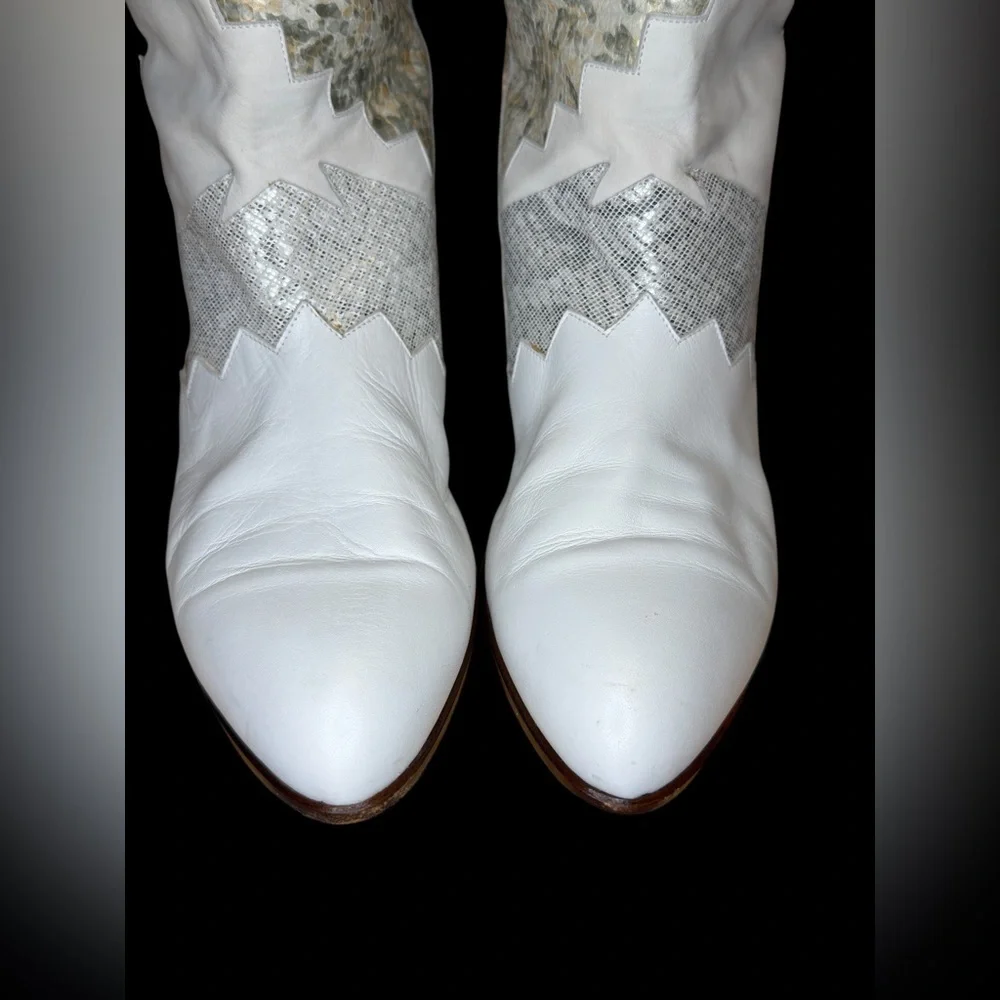 🌟 RARE Vintage Neiman Marcus White Western Tall Leather Boots Metallic sz 37.5 🌟 - Picture 9 of 13